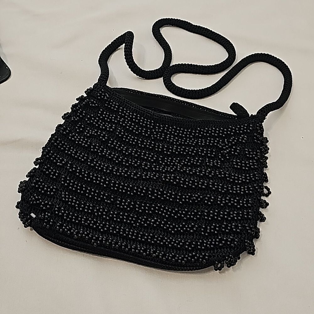 Silver blue Black Beaded Purse